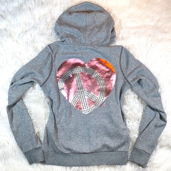 PINK Victoria's Secret Tops - 🌸[ VS PINK ] Y2K Metallic Peace Sign Zip Up Hoodie